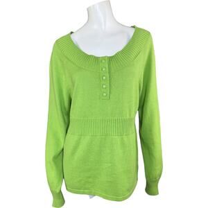 Jones New York Sport Green Henley Sweater Key Lime Green‎ XL NWT Ribbed Hem